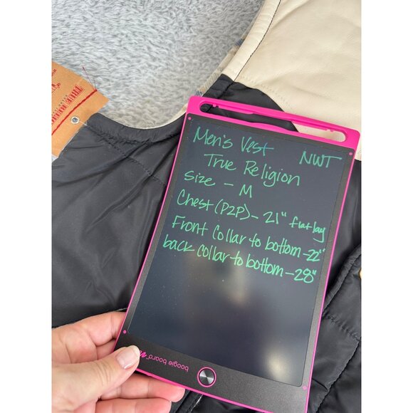 True Religion Mens Med Black/Cream Snap Puffer Vest W/ Leather Yoke NWT - Picture 13 of 13